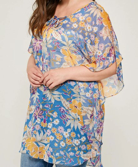 Sheer Floral Kaftan - PLUS SIZE