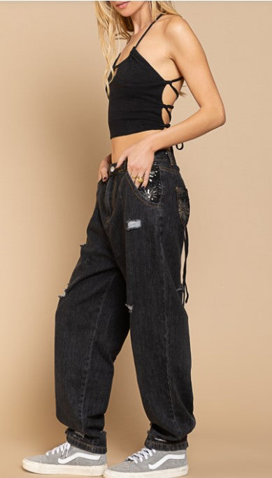 JEANS WITH SEQUINED POCKETS