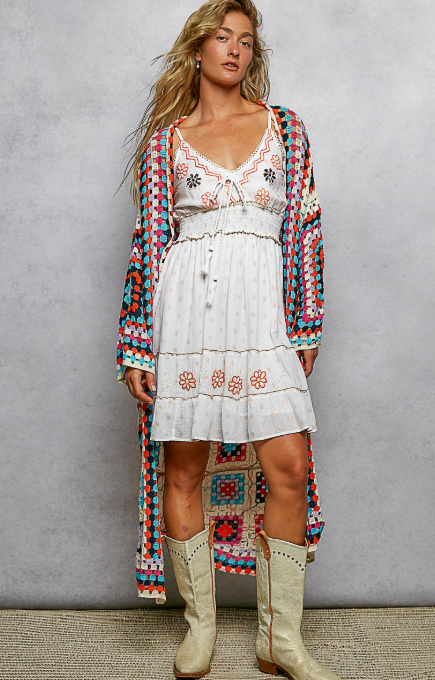 Boho Granny Square Crochet Cardigan