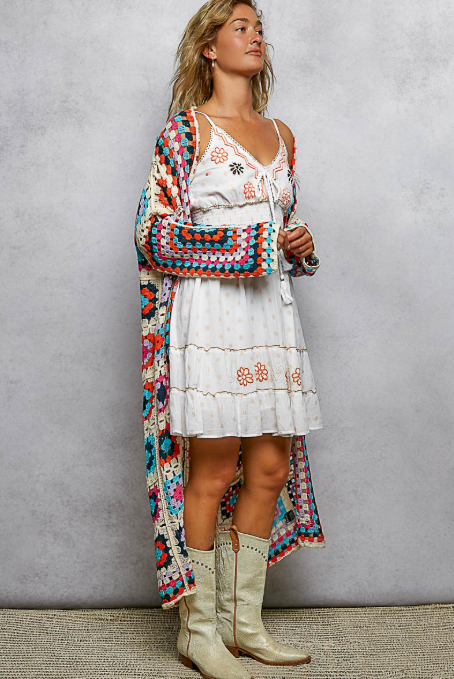 Boho Granny Square Crochet Cardigan