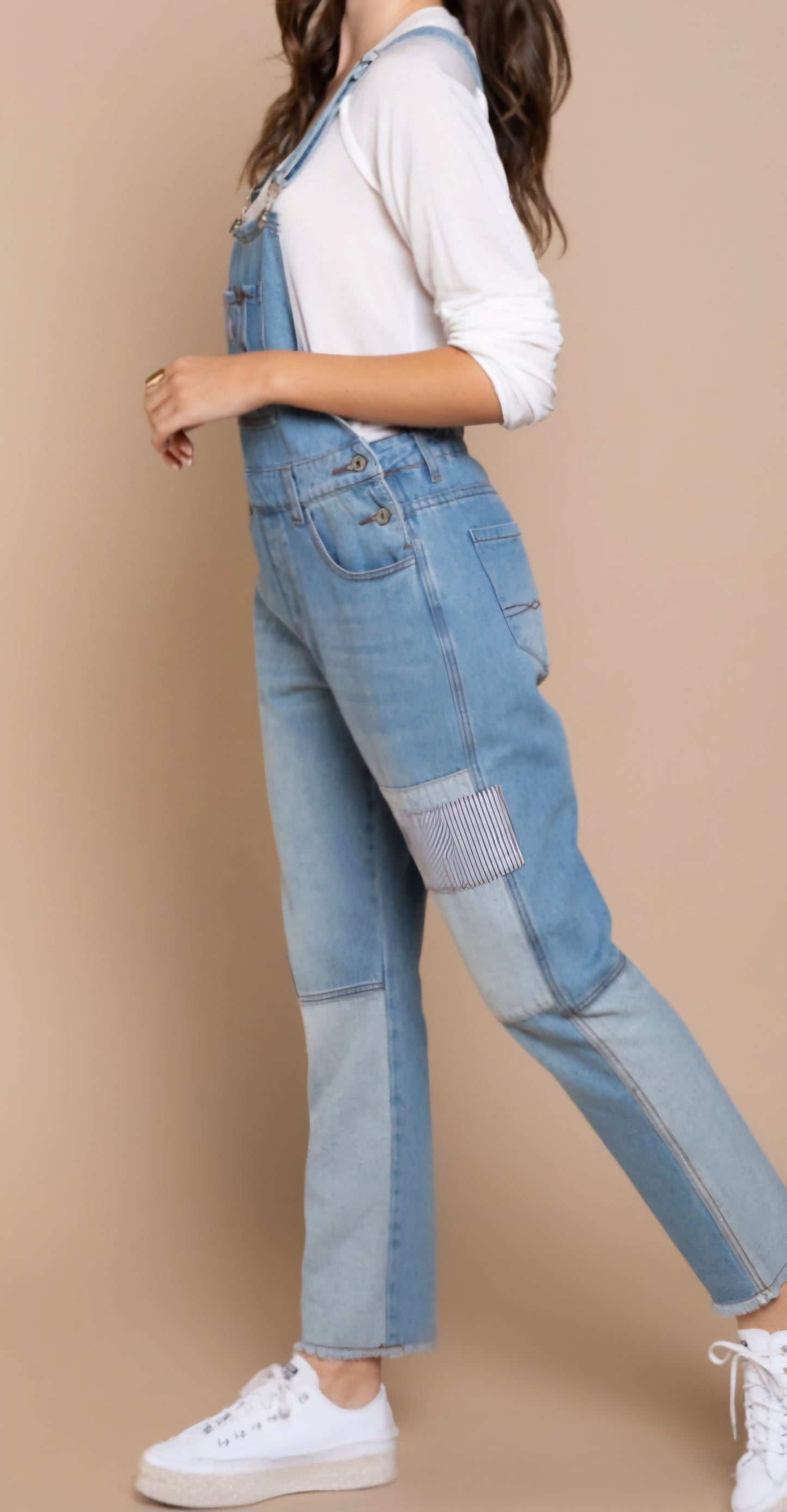 Denim overalls with slim legs detailed with contrast patching