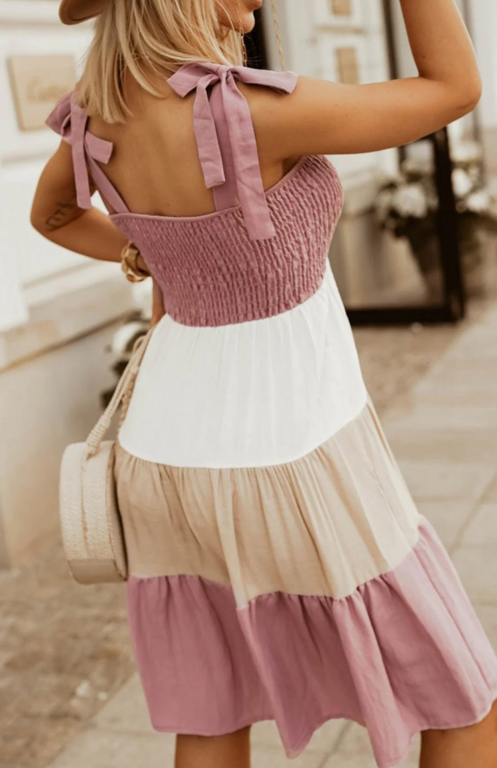 Multicolor Smocked Color Block Sleeveless Mini Dress