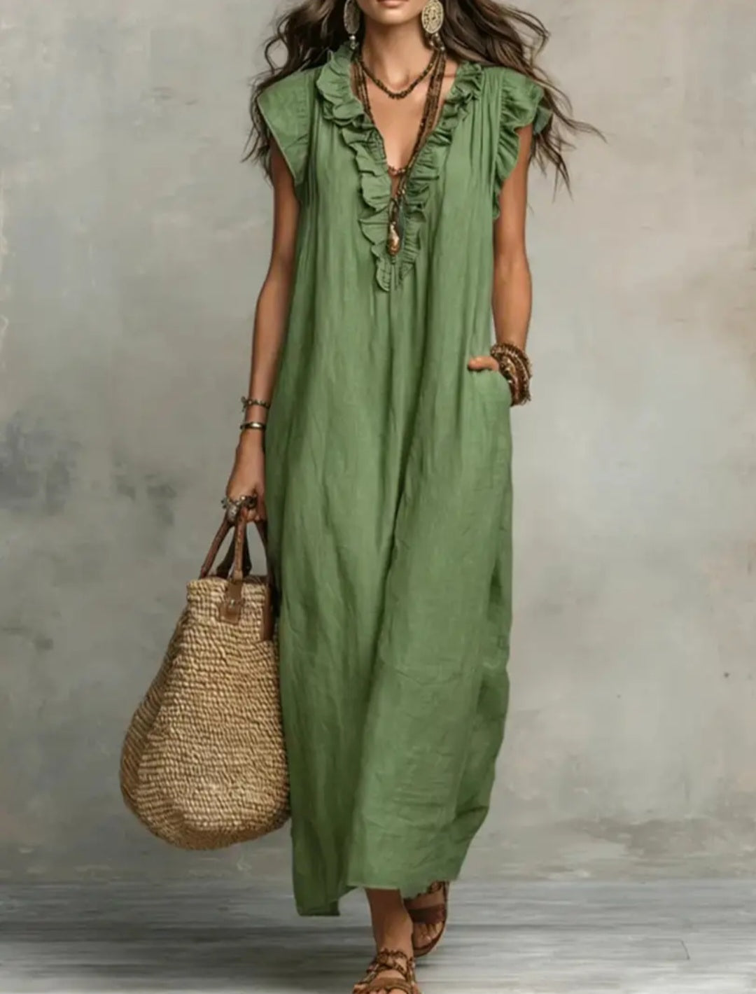 Olive Grove Ruffle Maxi Dress
