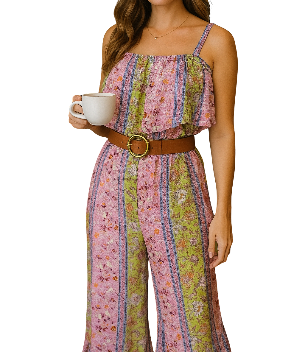 Boho Garden Stripe Ruffle Jumpsuit