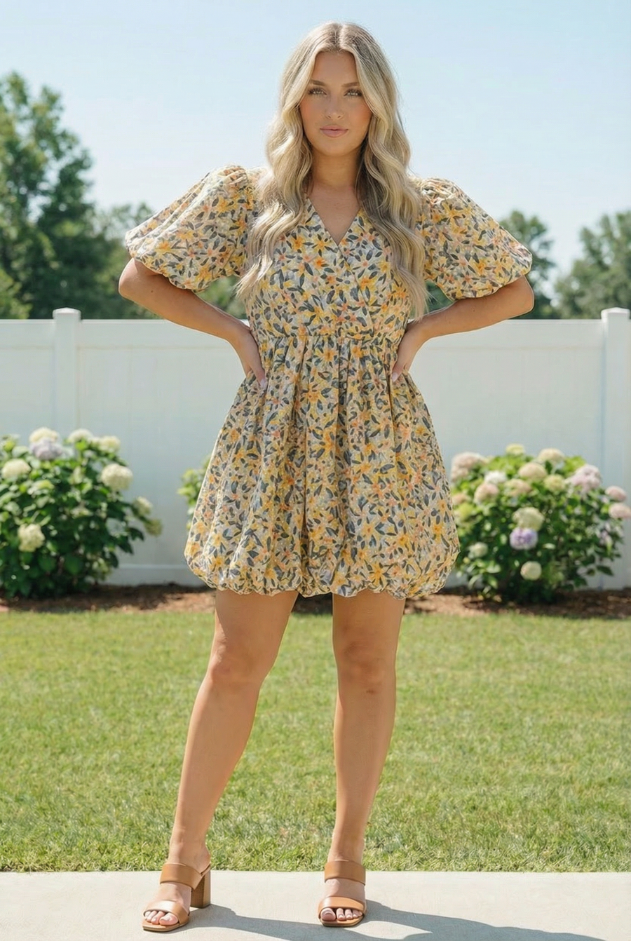 Golden Bloom Bubble Dress