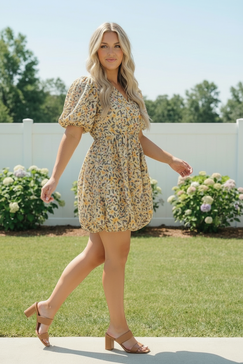 Golden Bloom Bubble Dress