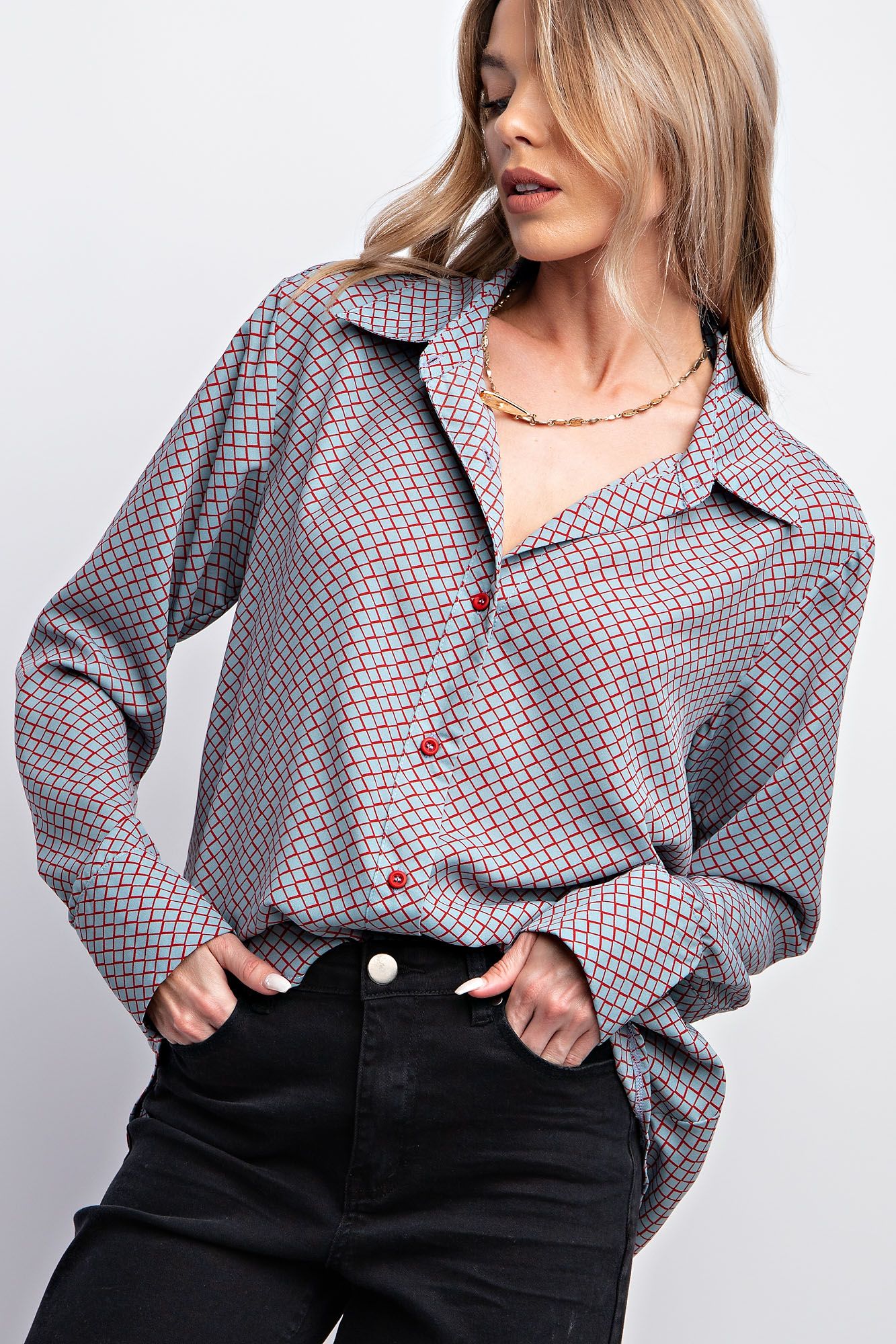 Honeycomb Print Button Down Shirt