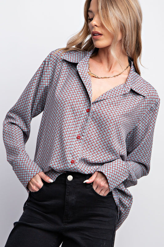 Honeycomb Print Button Down Shirt