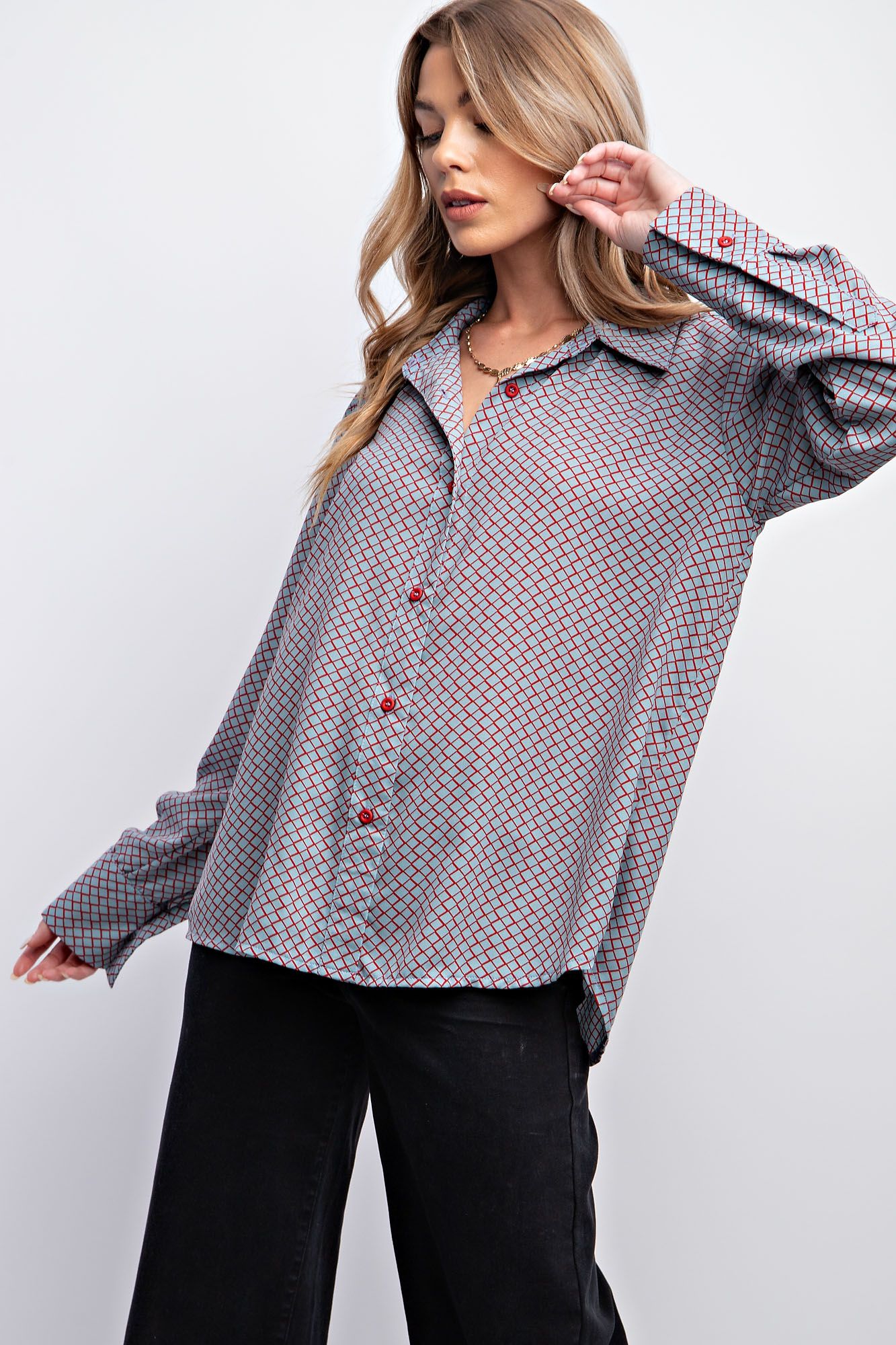 Honeycomb Print Button Down Shirt