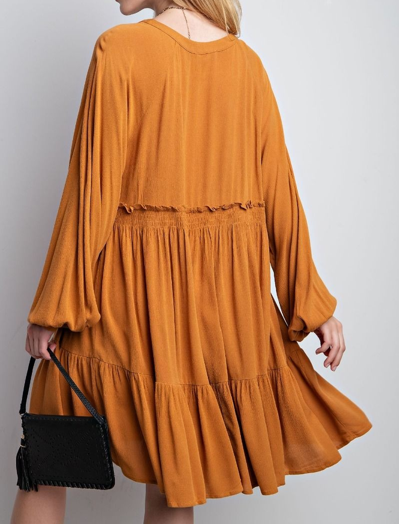 LONG SLEEVES RUFFLED BOTTOM DRESS