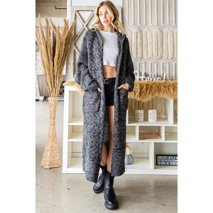 Hooded Long Sleeve Pocket Detail Sweater Cardigan