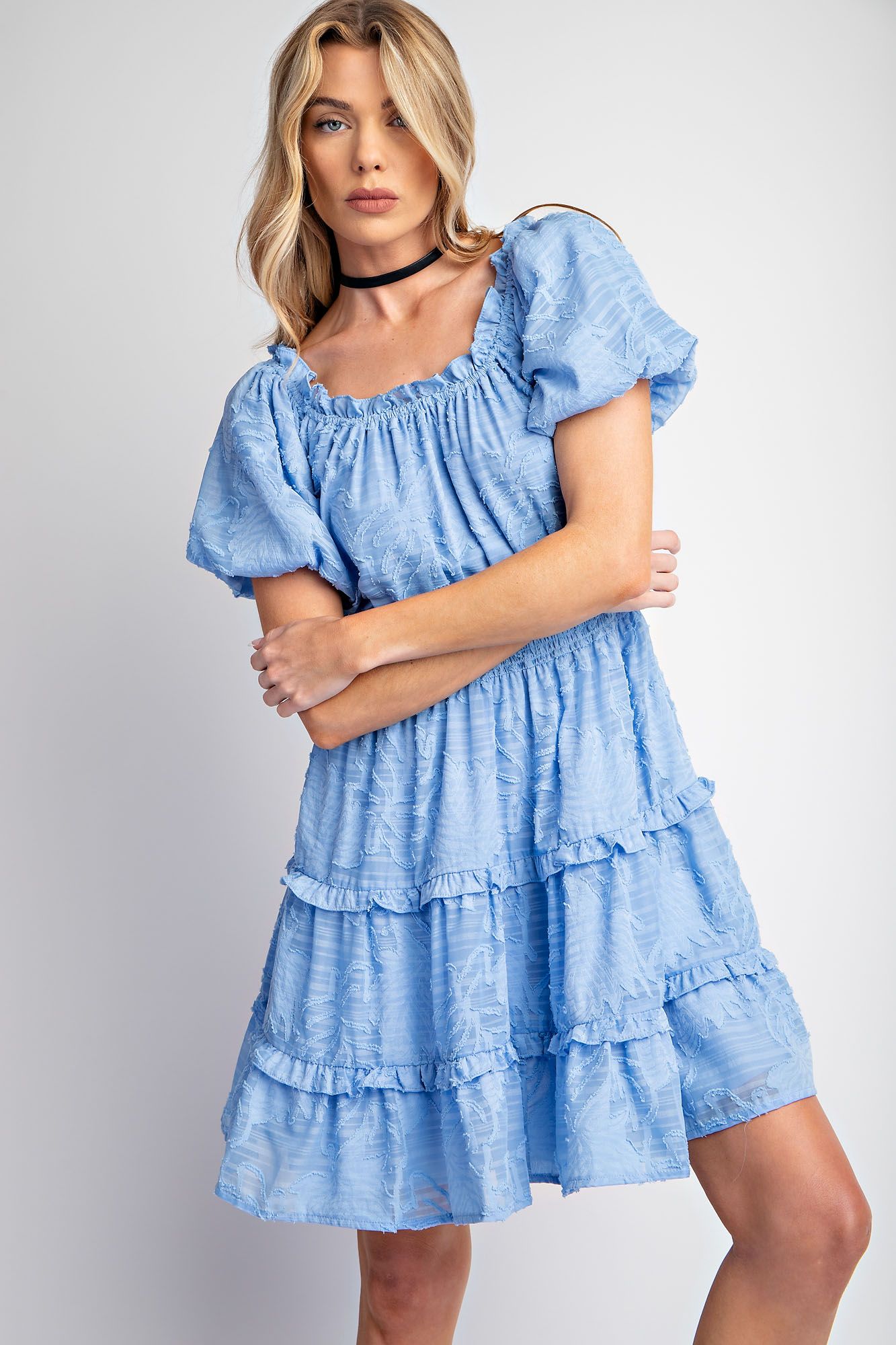 Textured Chiffon Tiered Woven Dress