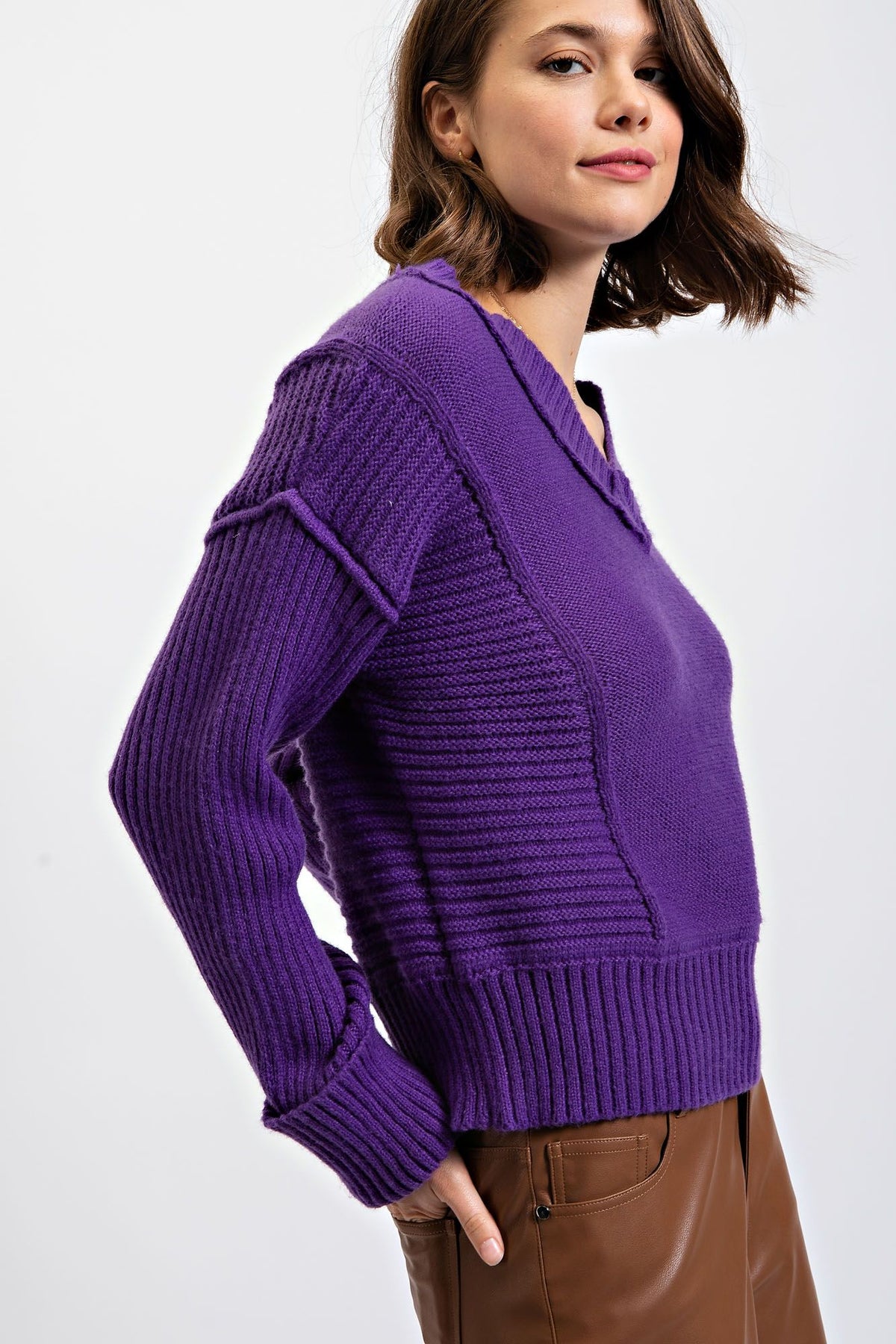 Easel V-Neck Slouchy Knit Sweater