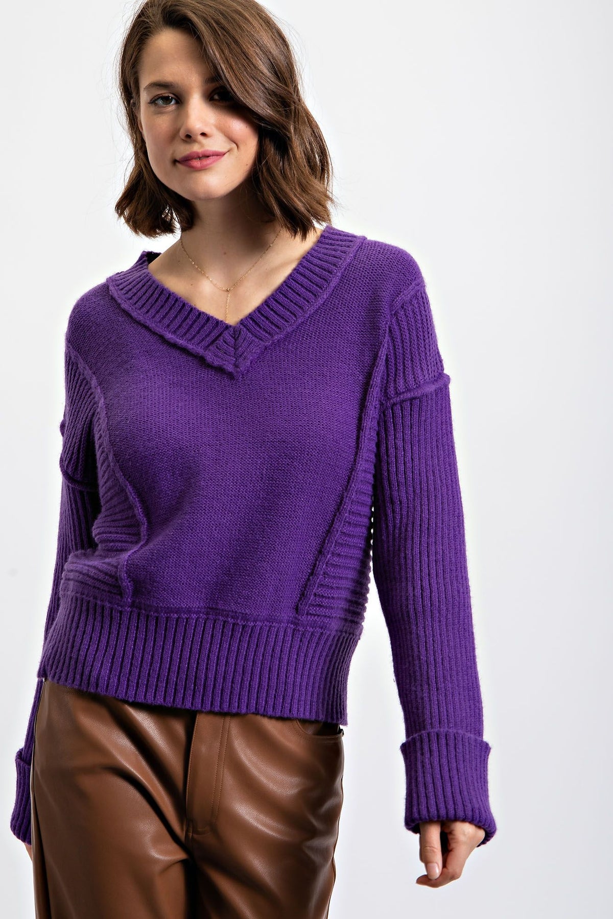 Easel V-Neck Slouchy Knit Sweater