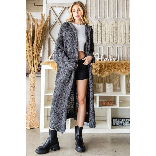 Hooded Long Sleeve Pocket Detail Sweater Cardigan