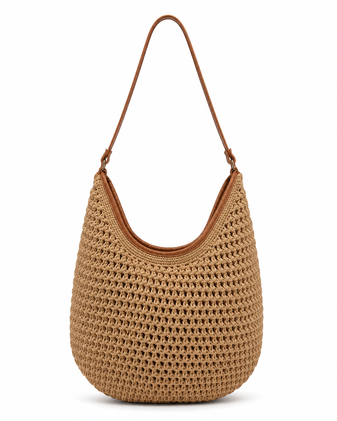Straw Braided Leather Trim Shoulder Bag