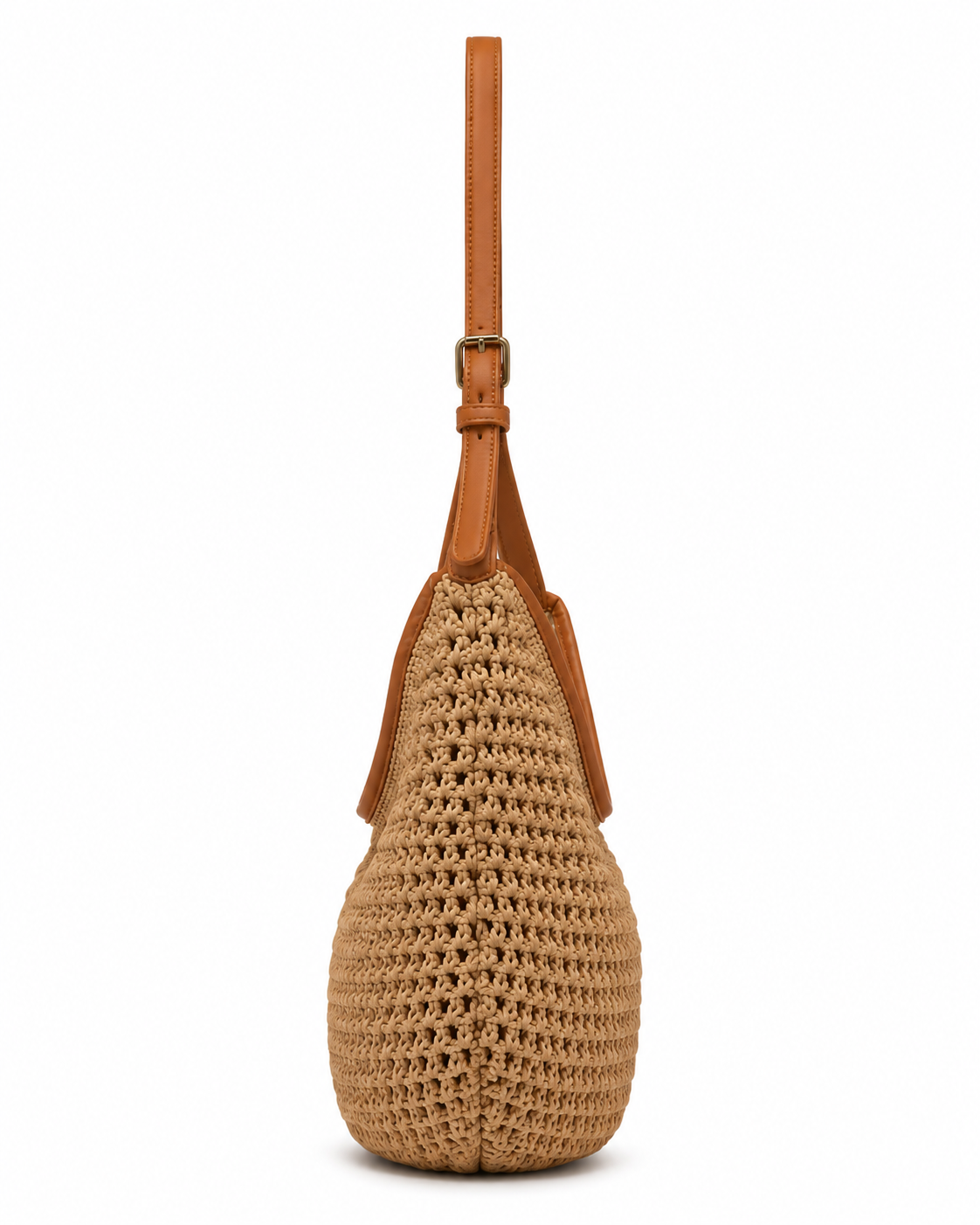 Straw Braided Leather Trim Shoulder Bag