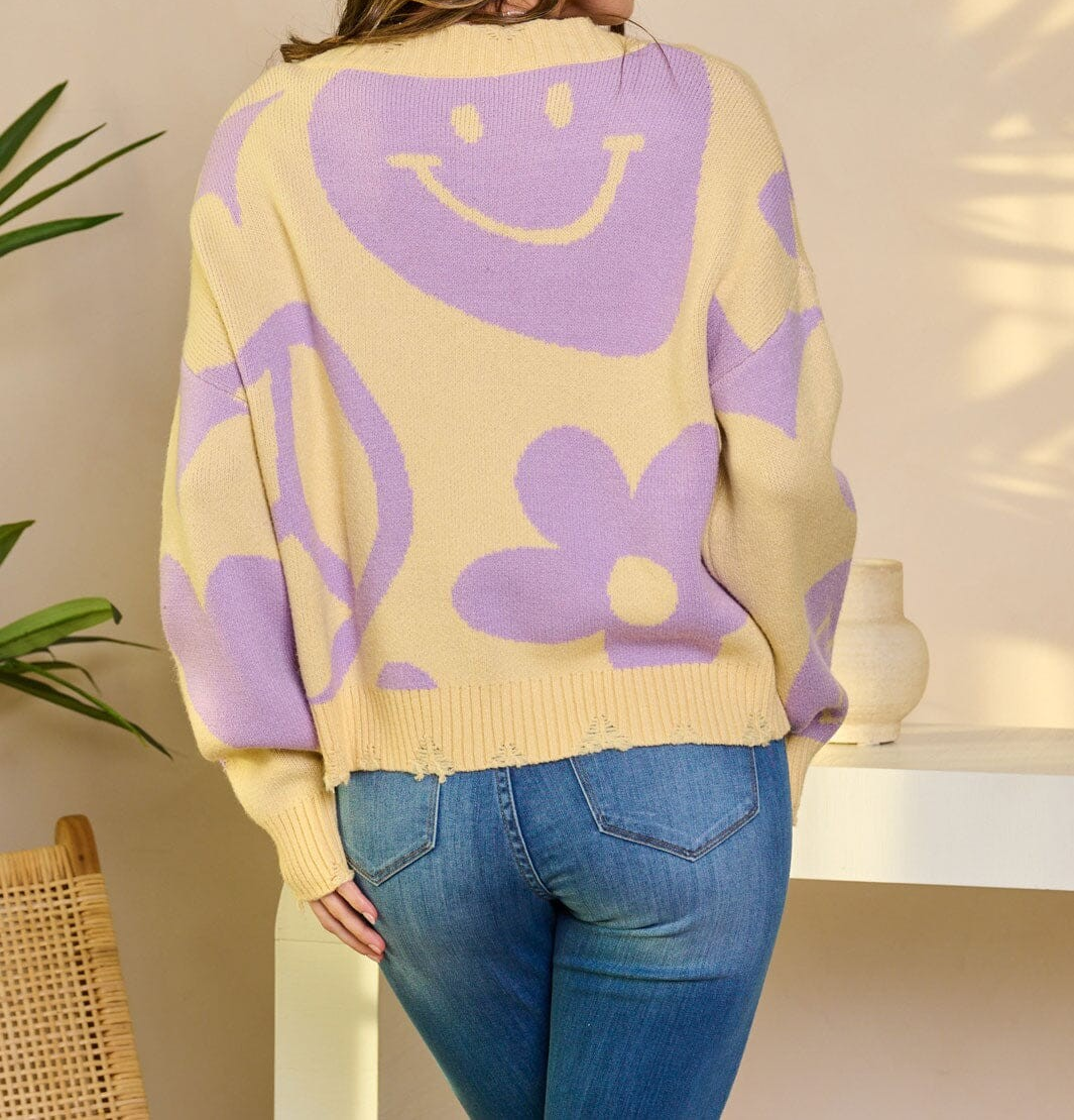 WOMEN'S LONG SLEEVE V-NECK PULLOVER GRAPHIC SWEATER