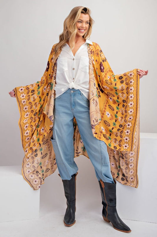 Easel Exclusive Flowy Printed Kimono