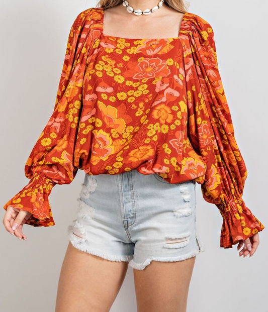 PLUS SIZE FLORAL PRINTED LOOSE FIT TOP