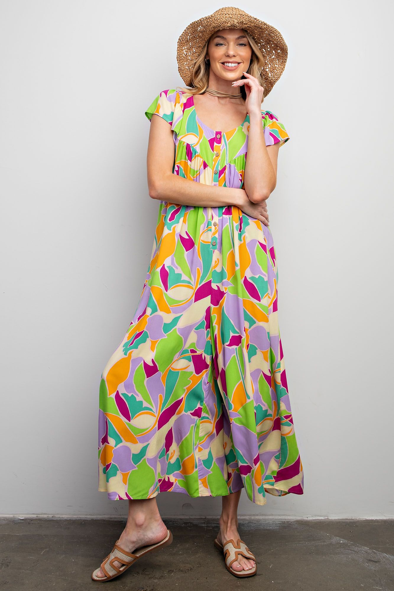 Geo Print Wide Leg Jumpsuit