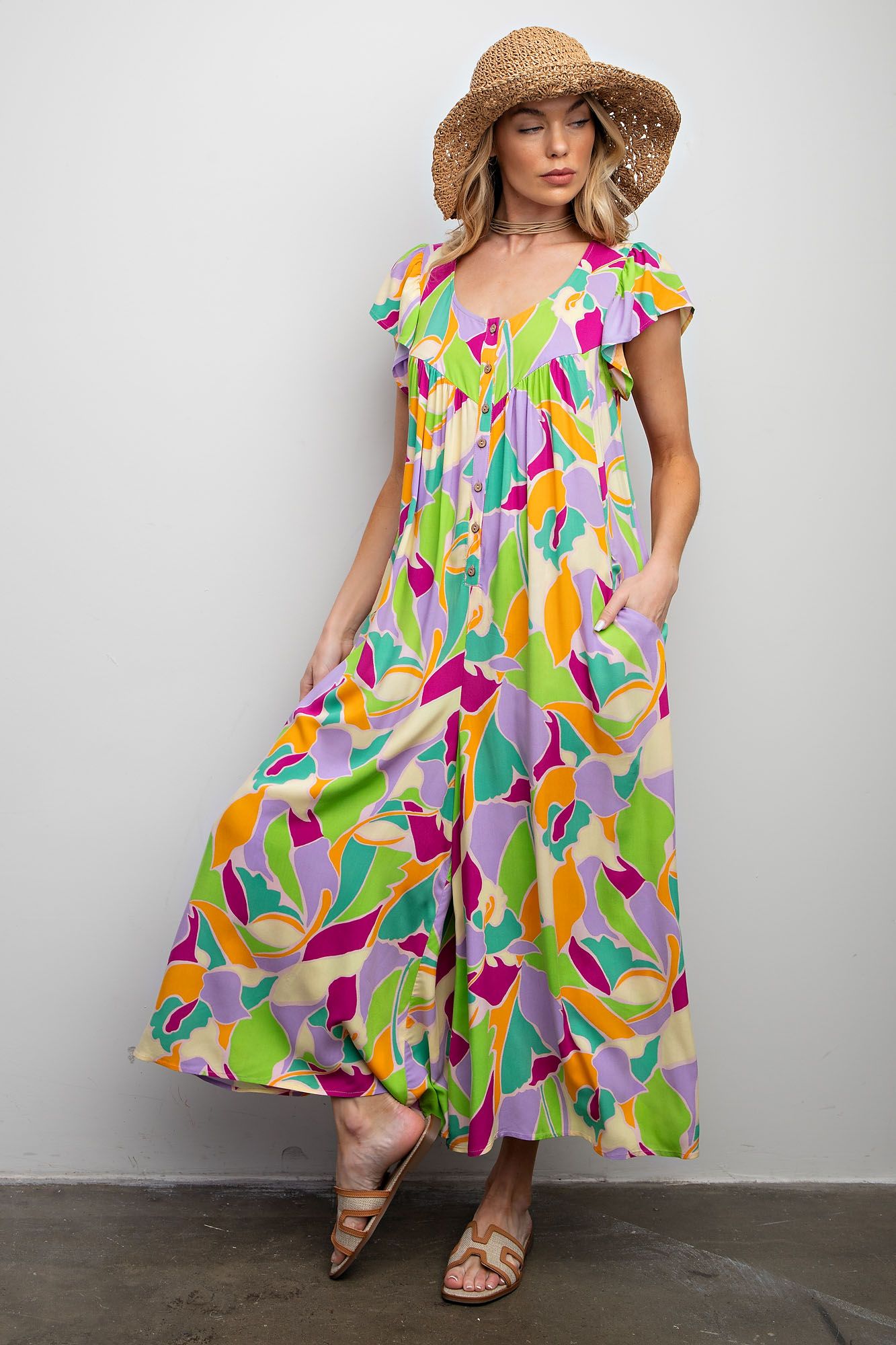 Geo Print Wide Leg Jumpsuit