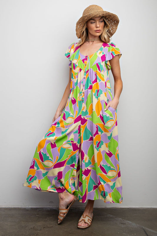 Geo Print Wide Leg Jumpsuit