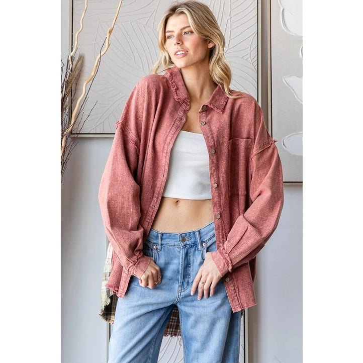 Washed Plaid Patchwork Back Detail Shirt