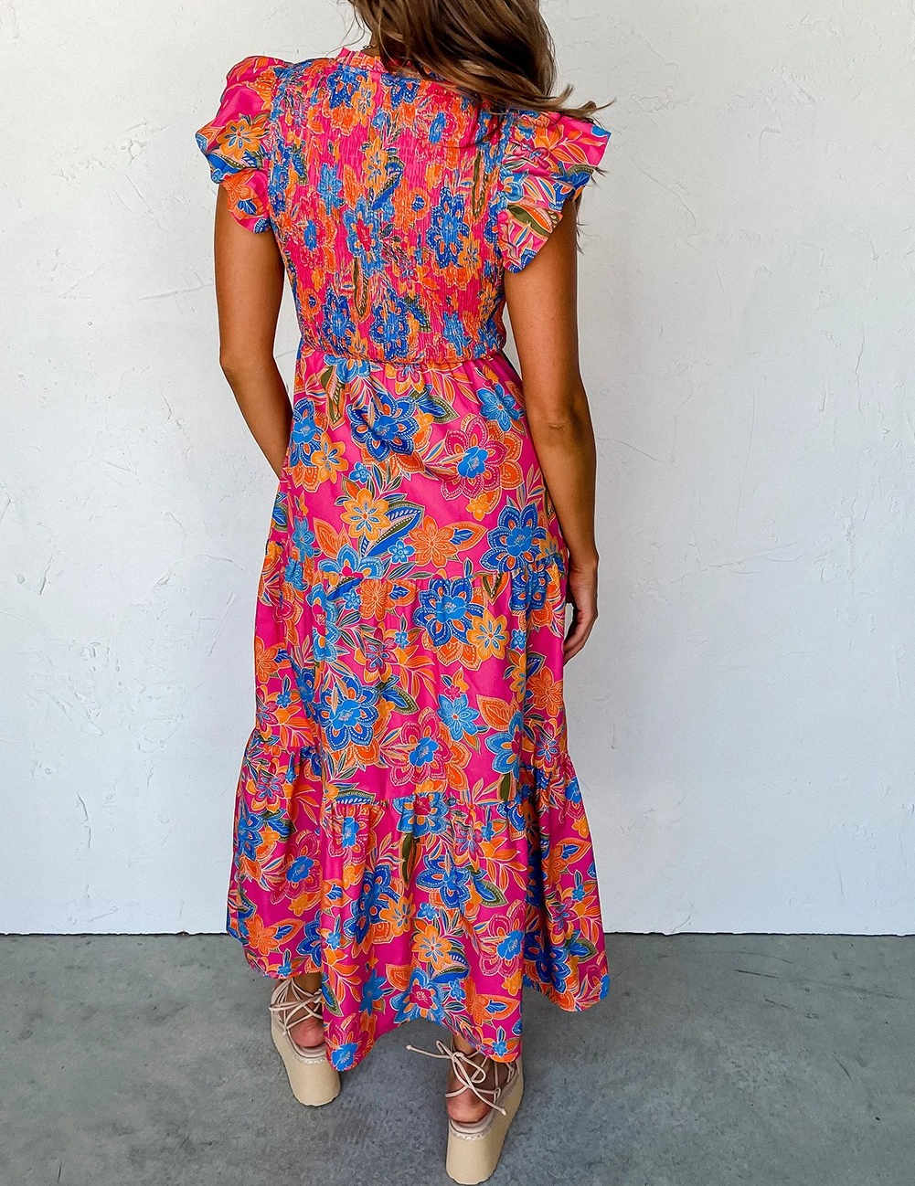 Boho Floral Print Ruffled Sleeveless Plus Size Maxi Dress