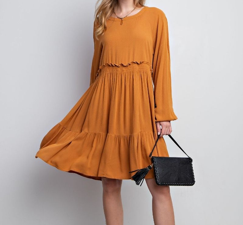 LONG SLEEVES RUFFLED BOTTOM DRESS