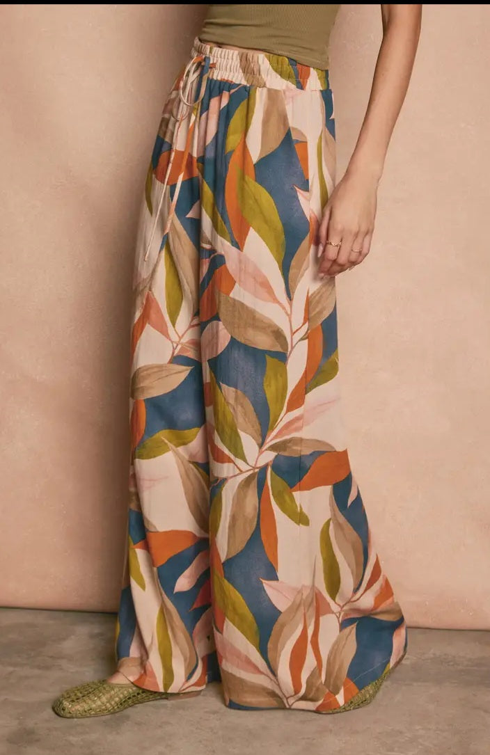 Tropical Leaf Wide Leg Pants