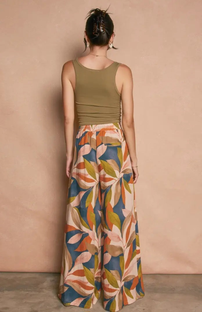 Tropical Leaf Wide Leg Pants