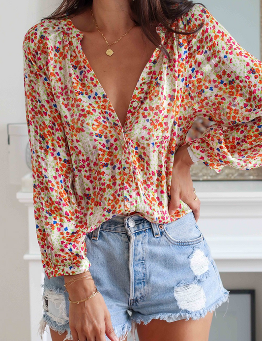 Multicolor Boho Floral Print Button Front Shirt