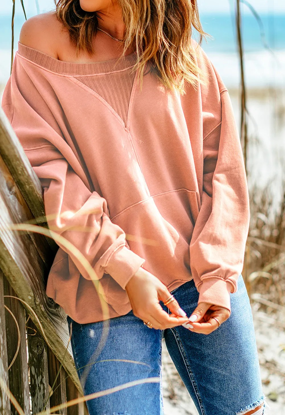 Drop Shoulder Sweatshirt with Kangaroo Pocket