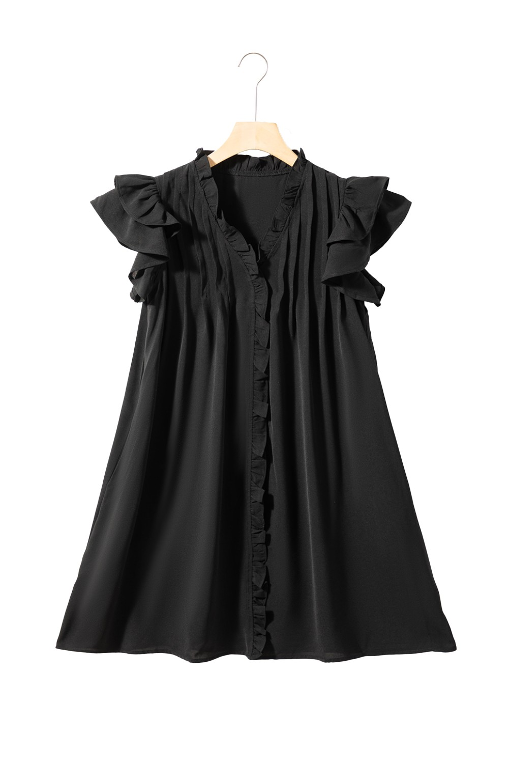 Ruffle Sleeve V Neck Frilled Shift Dress