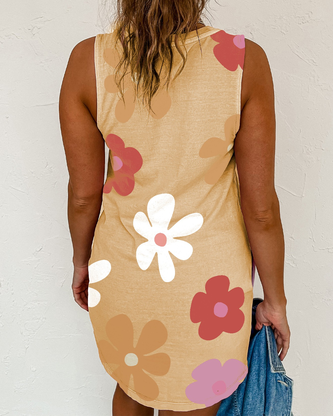 Apricot Daisy Flower Print Tank Dress