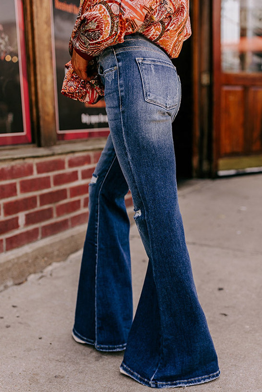 Button Fly Ripped High Waist Flare Jeans