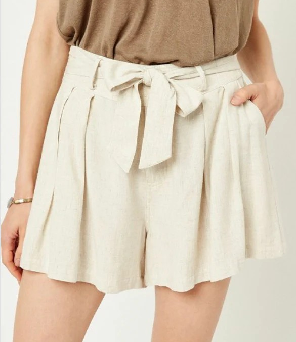 WOMENS LINEN TIE-FRONT SHORTS