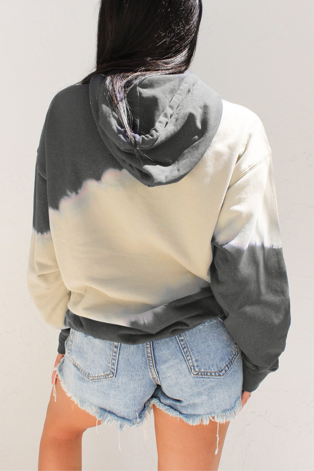 Gray Hooded Tie Dye Print Pocket Casual Sweatshirt