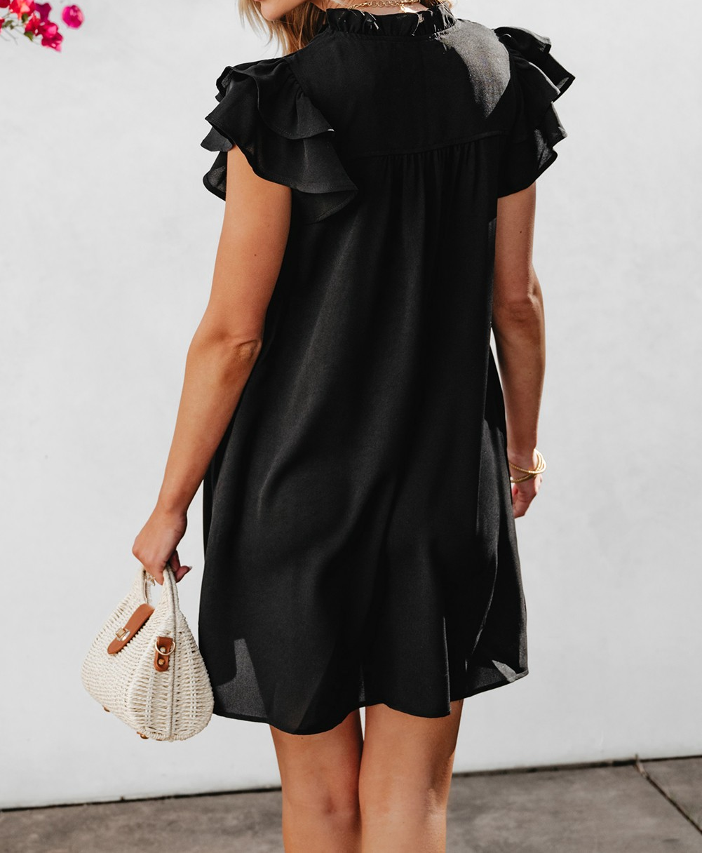 Ruffle Sleeve V Neck Frilled Shift Dress